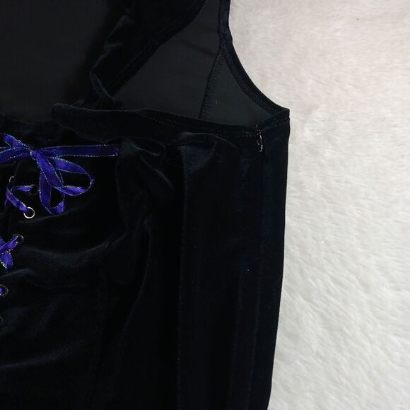 MEDIEVAL VELVET Corcet Black  Theatrical Criss Cross Front Purple Lace Bohemian - Picture 8 of 9